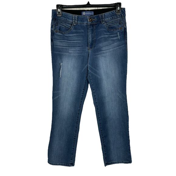 Democracy Petite SZ 10P “Ab”solution Jeans Distressed Stretch Elastic Waist Blue - Picture 1 of 10